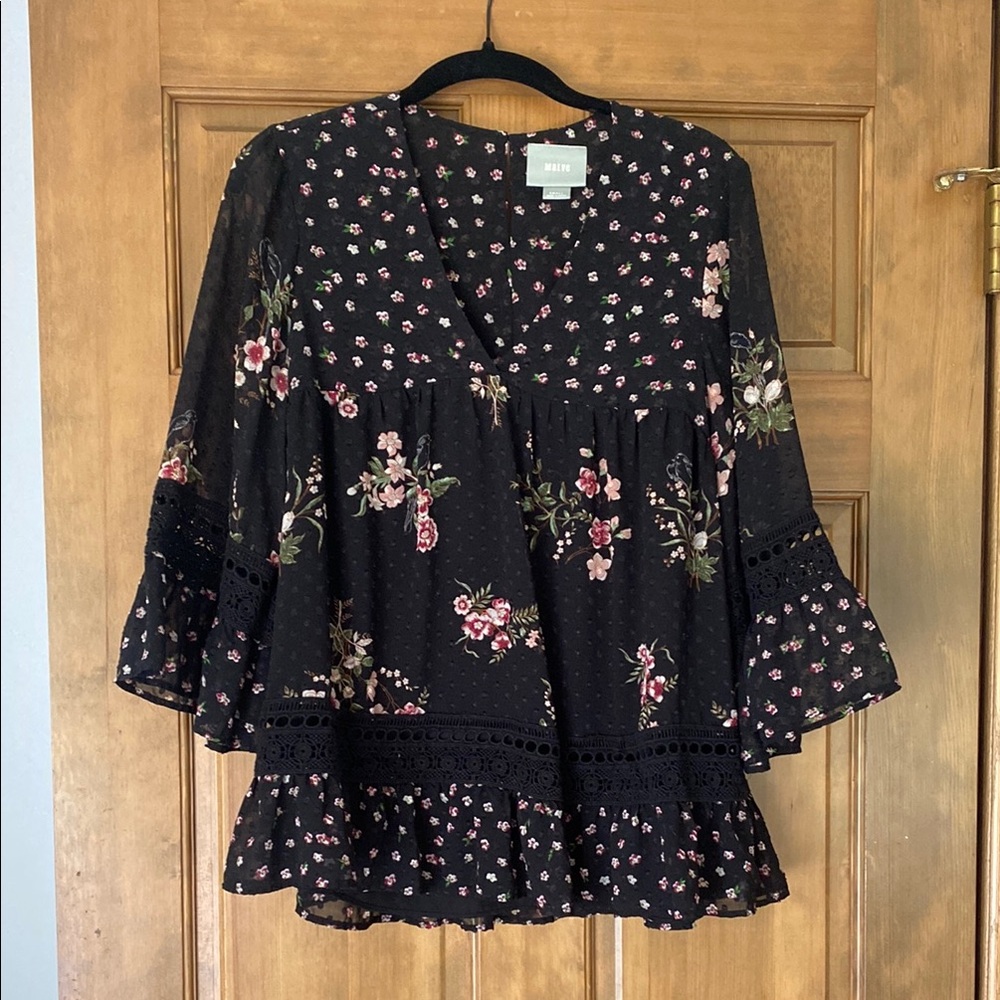 Maeve by Anthropologie Black Floral Boho Top